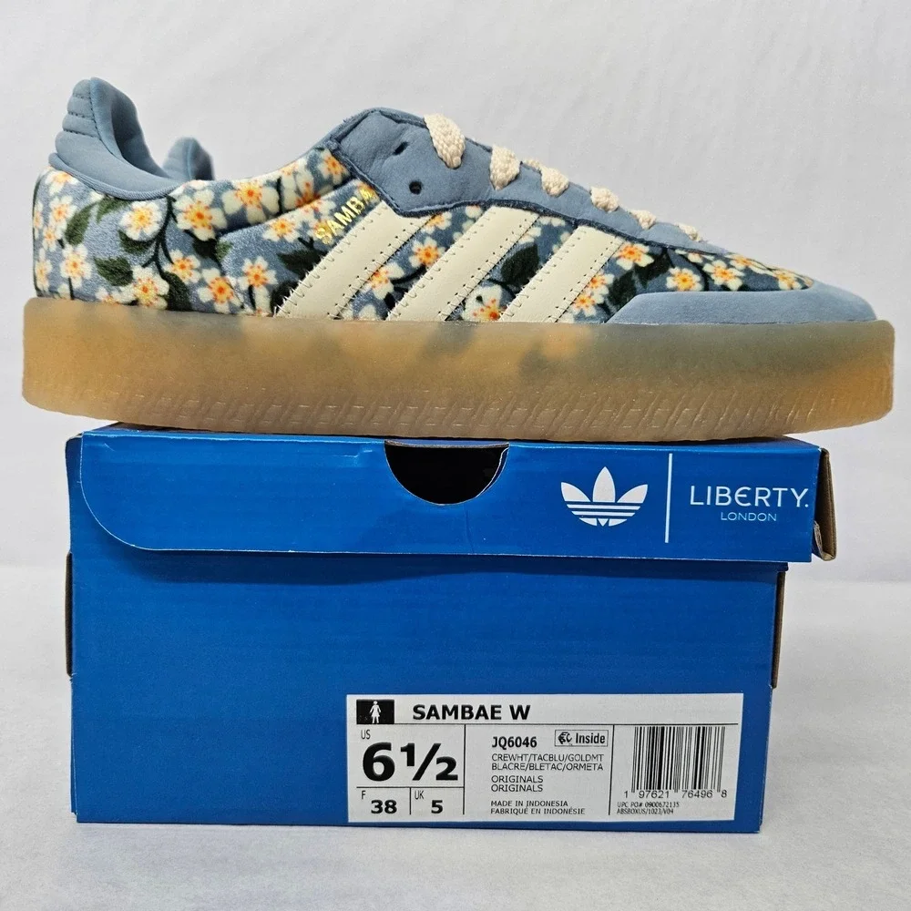 Adidas Sambae x Liberty London Sneakers JQ6046 Blue Floral Women's Size 6.5 - Picture 3 of 11